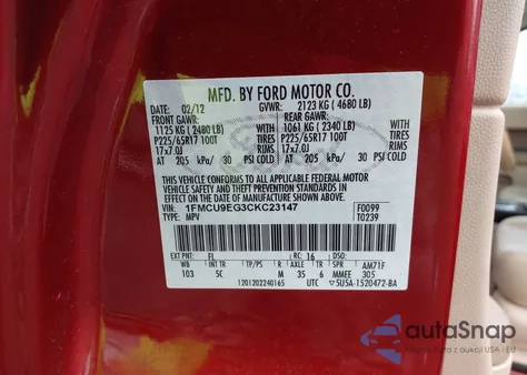 2012 Ford Escape Limited из США, поврежденный, VIN 1FMCU9EG3CKC23147